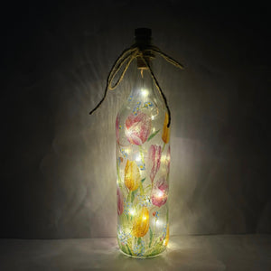 Decoupaged Light up Bottle - Tulip Design - The Upcycled Shop