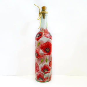 Decoupaged Light up Bottle - Red Poppies Design - The Upcycled Shop