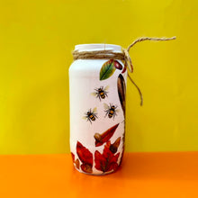 Load image into Gallery viewer, Decoupaged Small Jar - Hare And Autumn Leaves Design - The Upcycled Shop
