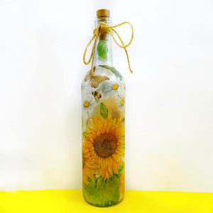 Decoupaged Light up Bottle - Sunflowers and Bees Design - The Upcycled Shop