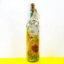 Load image into Gallery viewer, Decoupaged Light up Bottle - Sunflowers and Bees Design - The Upcycled Shop
