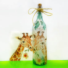 Load image into Gallery viewer, Decoupaged Light up Bottle - Giraffe and Green Leaves Design - The Upcycled Shop
