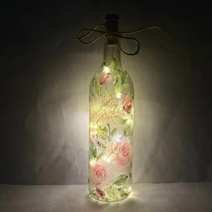 Decoupaged Light up Bottle - Pink Roses and Bees Design - The Upcycled Shop
