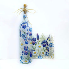 Load image into Gallery viewer, Decoupaged Light up Bottle - Purple Iris Design - The Upcycled Shop
