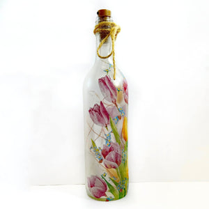 Decoupaged Light up Bottle - Tulip Design - The Upcycled Shop