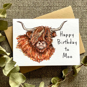 Greetings Card - Highland Cow Birthday Card - HD Designs