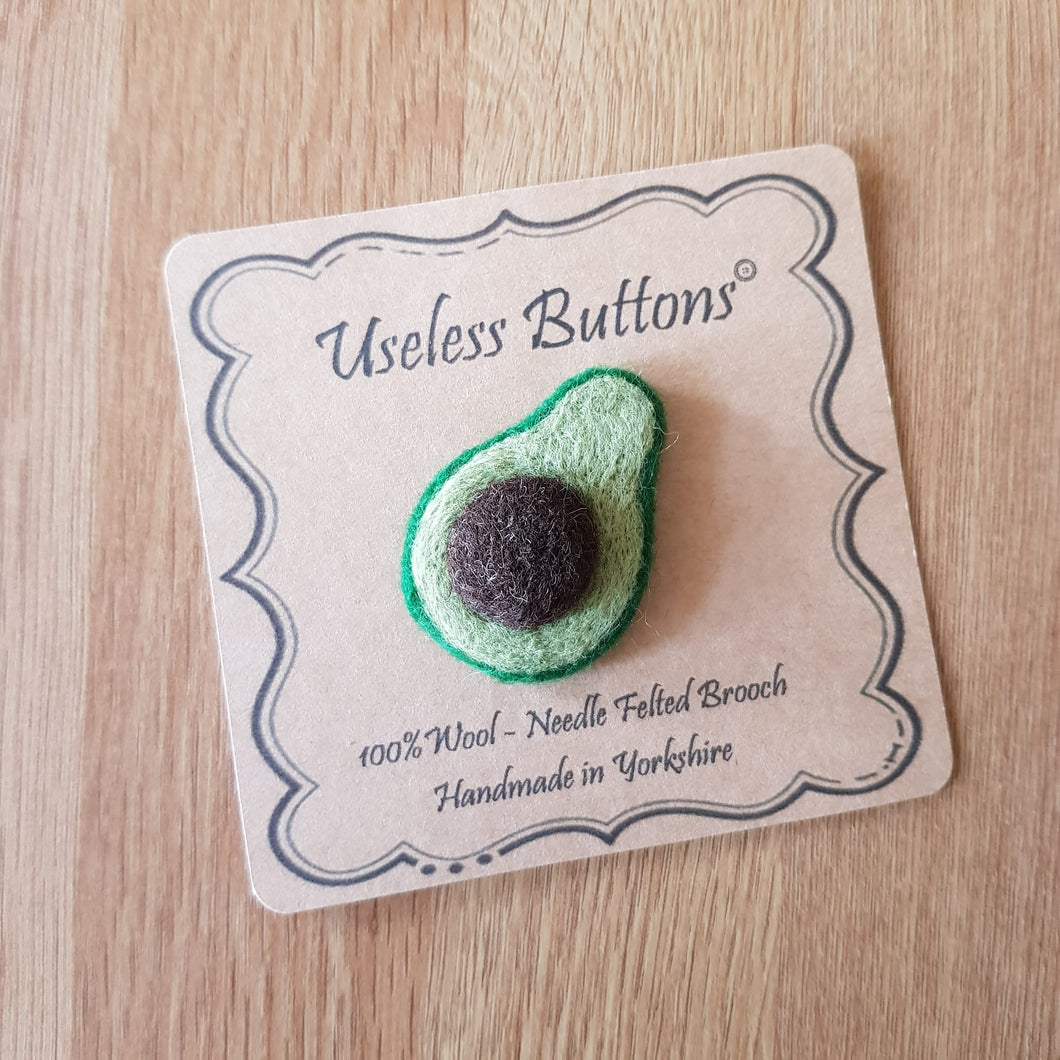 Avocado - Needle Felted Brooch - Useless Buttons