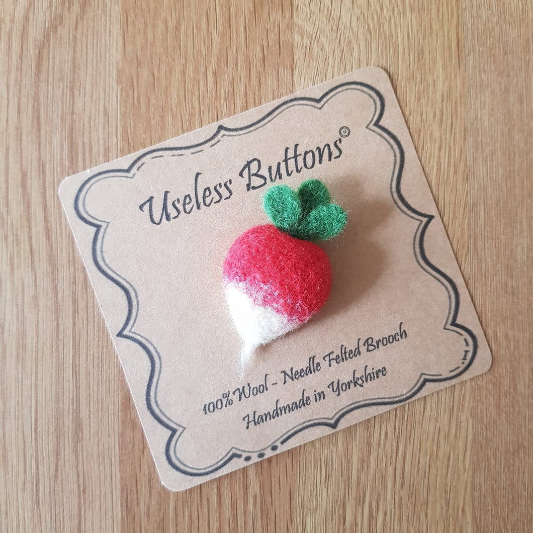 Radish - Needle Felted Brooch - Useless Buttons