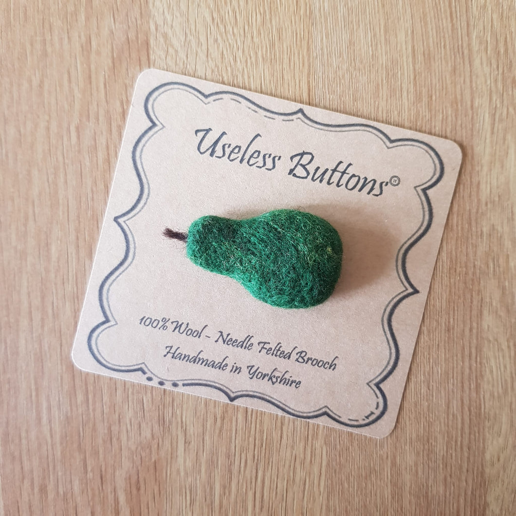 Pear - Needle Felted Brooch - Useless Buttons