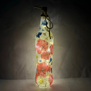 Decoupaged Light up Bottle - Poppy And Cornflower Design - The Upcycled Shop