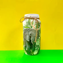 Load image into Gallery viewer, Decoupaged Small Jar  - Elephants and Green Leaves Design - The Upcycled Shop
