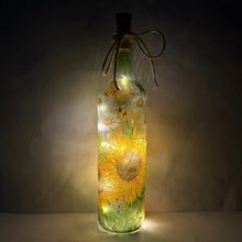 Load image into Gallery viewer, Decoupaged Light up Bottle - Sunflowers and Bees Design - The Upcycled Shop
