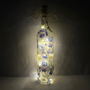 Decoupaged Light up Bottle - Purple Iris Design - The Upcycled Shop