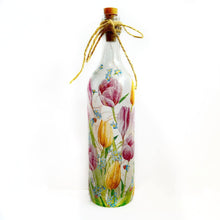 Load image into Gallery viewer, Decoupaged Light up Bottle - Tulip Design - The Upcycled Shop
