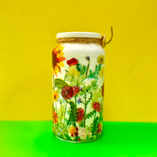 Load image into Gallery viewer, Decoupaged Small Jar - Sunflower and Wild Flowers Design - The Upcycled Shop
