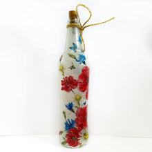 Load image into Gallery viewer, Decoupaged Light up Bottle - Poppy And Cornflower Design - The Upcycled Shop
