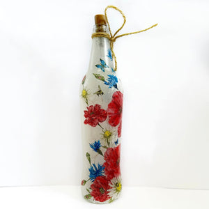 Decoupaged Light up Bottle - Poppy And Cornflower Design - The Upcycled Shop