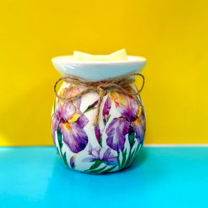 Decoupaged Wax Melt Burner - Purple Iris Flower Design - The Upcycled Shop