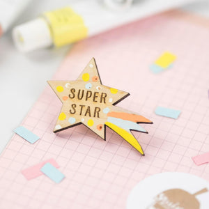 Super Star Wooden Pin Badge - Squirrelbandit