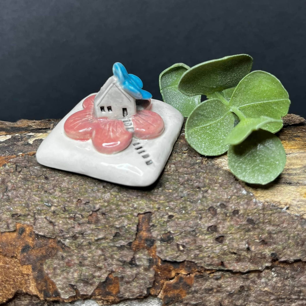 Miniature Ceramic House - Flower - Strawberry Lane Studio