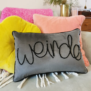 Embroidered Velvet Cushion - Weirdo - JordanLovellA