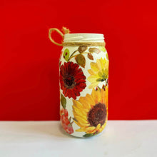 Load image into Gallery viewer, Decoupaged Small Jar - Ren And Yellow Sunflower Design - The Upcycled Shop
