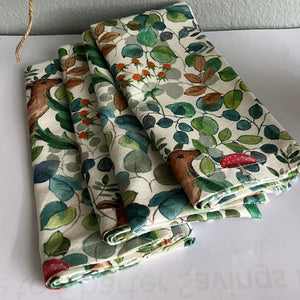 Fabric Napkin Set of 4 - Leafy Woodland friends - Kitsch-Ina