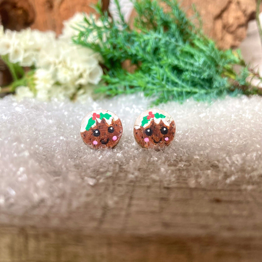 Christmas Pudding Stud Earrings - Christmas Natural Cork Jewellery - Incorknito Designs