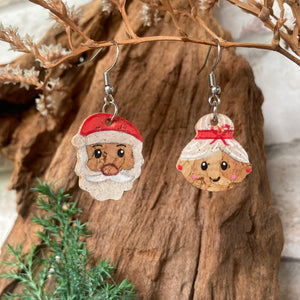 Mr and Mrs Claus Hook Earrings - Christmas Natural Cork Jewellery - Incorknito Designs - Santa Claus