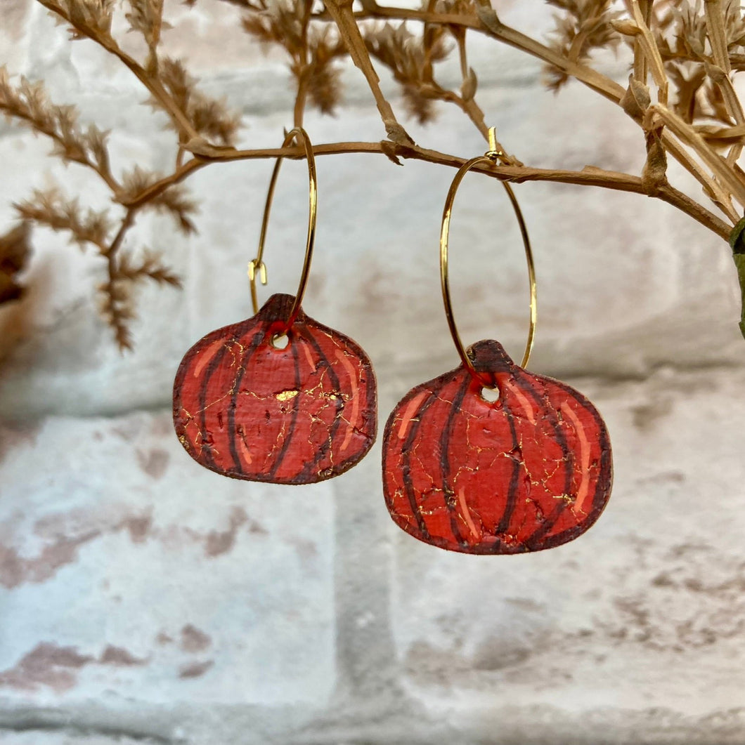 Large Pumpkin Hoop Earrings - Natural Cork Jewellery - Incorknito Designs