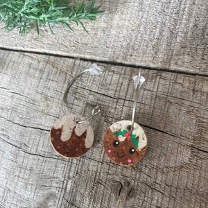 Christmas Pudding Open Hoop Earrings - Christmas Natural Cork Jewellery - Incorknito Designs