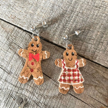 Load image into Gallery viewer, Mr and Mrs Gingerbread Man Ball Stud Earrings - Christmas Natural Cork Jewellery - Incorknito Designs
