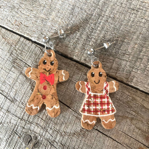 Mr and Mrs Gingerbread Man Ball Stud Earrings - Christmas Natural Cork Jewellery - Incorknito Designs