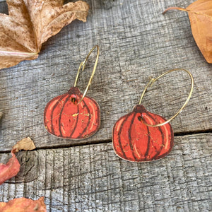 Large Pumpkin Hoop Earrings - Natural Cork Jewellery - Incorknito Designs