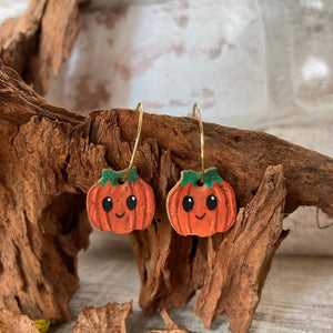 Smiley Mini Pumpkin Hoop Earrings - Natural Cork Jewellery - Incorknito Designs