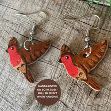 Load image into Gallery viewer, Robin Hook Earrings - Christmas Natural Cork Jewellery - Incorknito Designs
