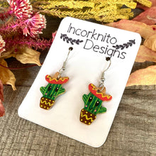 Load image into Gallery viewer, Smiley Cacti Hooks Earrings - Natural Cork Jewellery - Incorknito Designs
