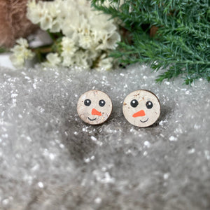 Snowman Stud Earrings - Christmas Natural Cork Jewellery - Incorknito Designs