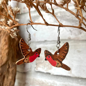 Robin Hook Earrings - Christmas Natural Cork Jewellery - Incorknito Designs