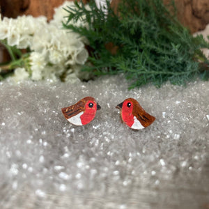 Robin Stud Earrings - Christmas Natural Cork Jewellery - Incorknito Designs