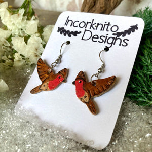 Robin Hook Earrings - Christmas Natural Cork Jewellery - Incorknito Designs