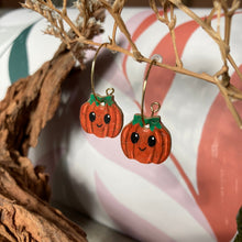 Load image into Gallery viewer, Smiley Mini Pumpkin Hoop Earrings - Natural Cork Jewellery - Incorknito Designs
