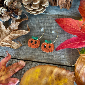 Smiley Mini Pumpkin Hoop Earrings - Natural Cork Jewellery - Incorknito Designs