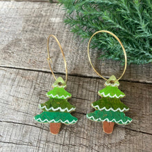 Load image into Gallery viewer, Christmas Tree Hoop Earrings - Christmas Natural Cork Jewellery - Incorknito Designs
