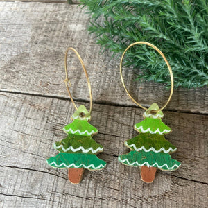 Christmas Tree Hoop Earrings - Christmas Natural Cork Jewellery - Incorknito Designs