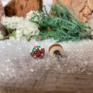 Christmas Pudding Stud Earrings - Christmas Natural Cork Jewellery - Incorknito Designs