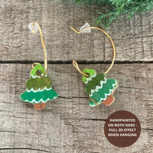 Load image into Gallery viewer, Christmas Tree Open Hoop Earrings - Natural Cork Jewellery - Incorknito Designs
