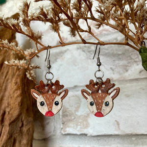 Reindeer Hook Earrings - Christmas Natural Cork Jewellery - Incorknito Designs