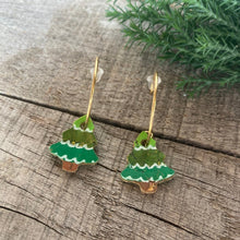 Load image into Gallery viewer, Christmas Tree Open Hoop Earrings - Natural Cork Jewellery - Incorknito Designs
