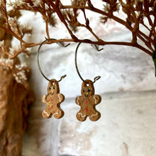 Load image into Gallery viewer, Gingerbread Men Open Hoop Earrings - Natural Cork Jewellery - Incorknito Designs
